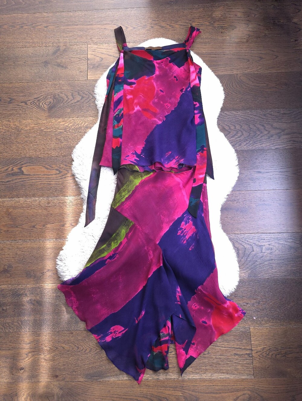Y2K Euro Watercolor Fairy Silk Skirt 2 Piece Skirt Set